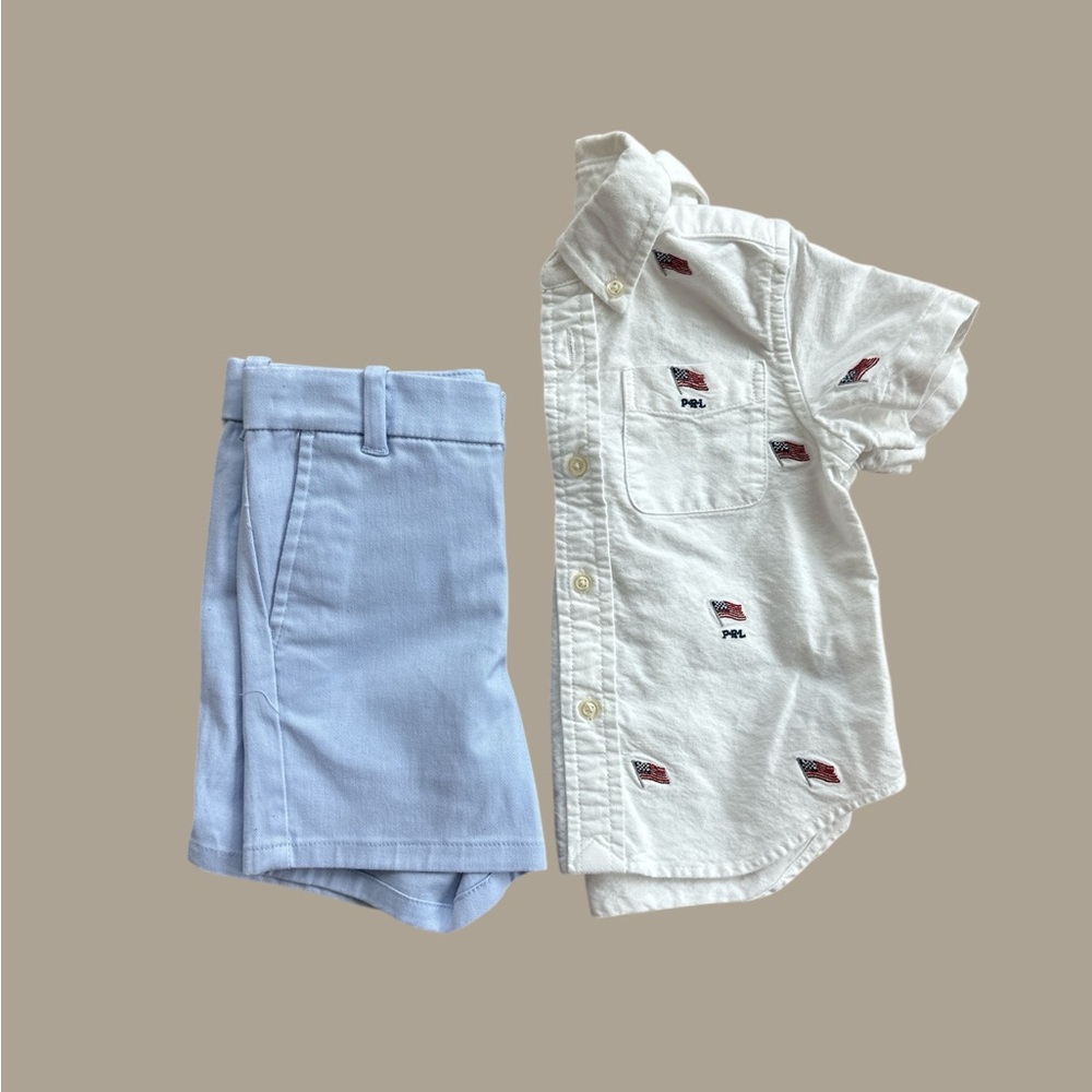 Janie and Jack White Shirt and Blue Shorts Set